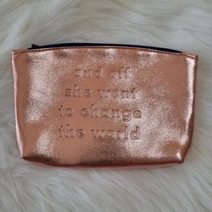 'And Off She Went To Change The World' Makeup Bag in Rose Gold Metallic NEW